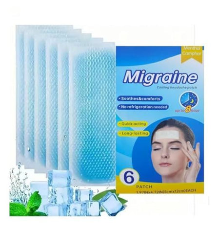 6 pcs Migraine Cooling Headache Patch For Fever and Relaxation Migraine Fever Stress Relief Instant Cooling Hydrogel Pads With Menthol For Kids and Adults Long Lasting 8 Hours Pain Relief Pack Of 6